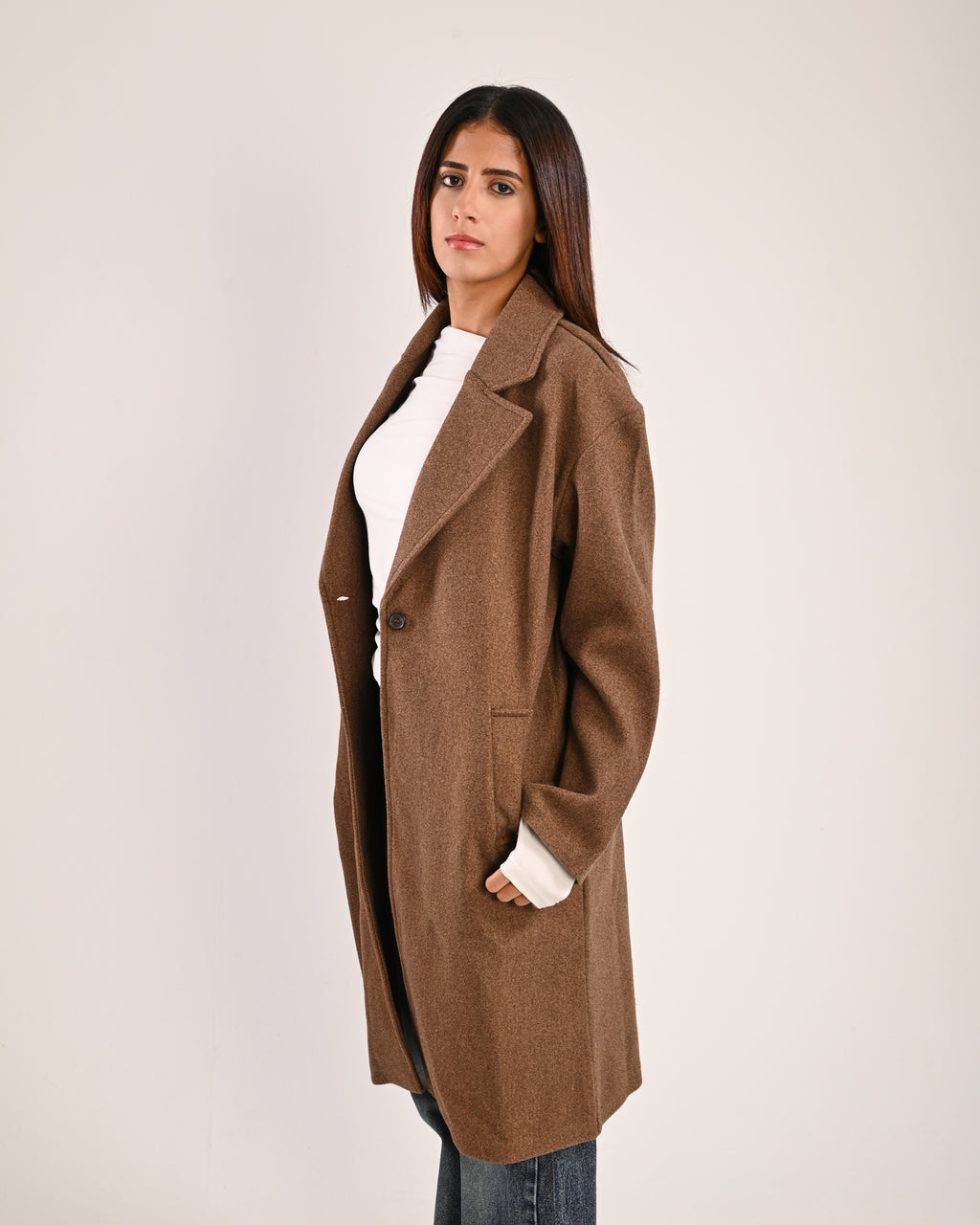 The Chocolate  Single-Button Wool Coat