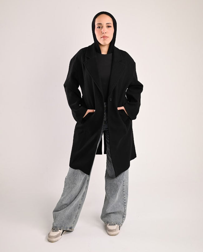 The Black Single-Button Wool Coat